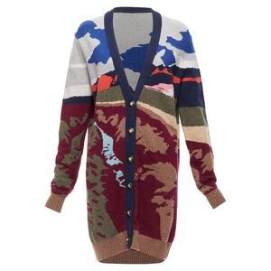 Barrie Cashmere Colorful Landscape Intarsia Deep V Long Cardigan